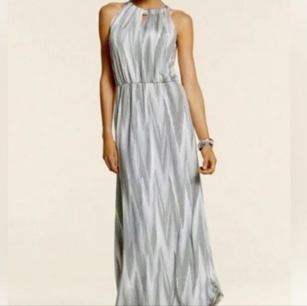 Chico's sz. Xlarge grey/black/white maxi halter dress